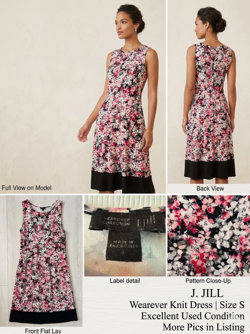 J. Jill Pink Black Floral Sleeveless Midi Dress